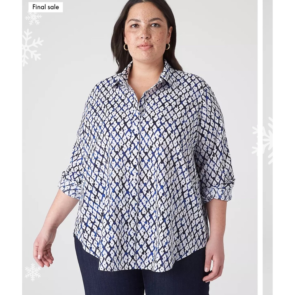 Lane Bryant Long Sleeve Button Down Soft Shirt Blue Diamond Print Shirt 18/20